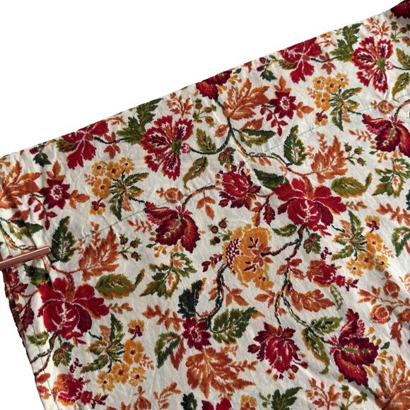 2 Fall Floral Curtain Panels 40x55 Handmade Joann Cotton Fabric LA32626 Orange - Picture 2 of 8